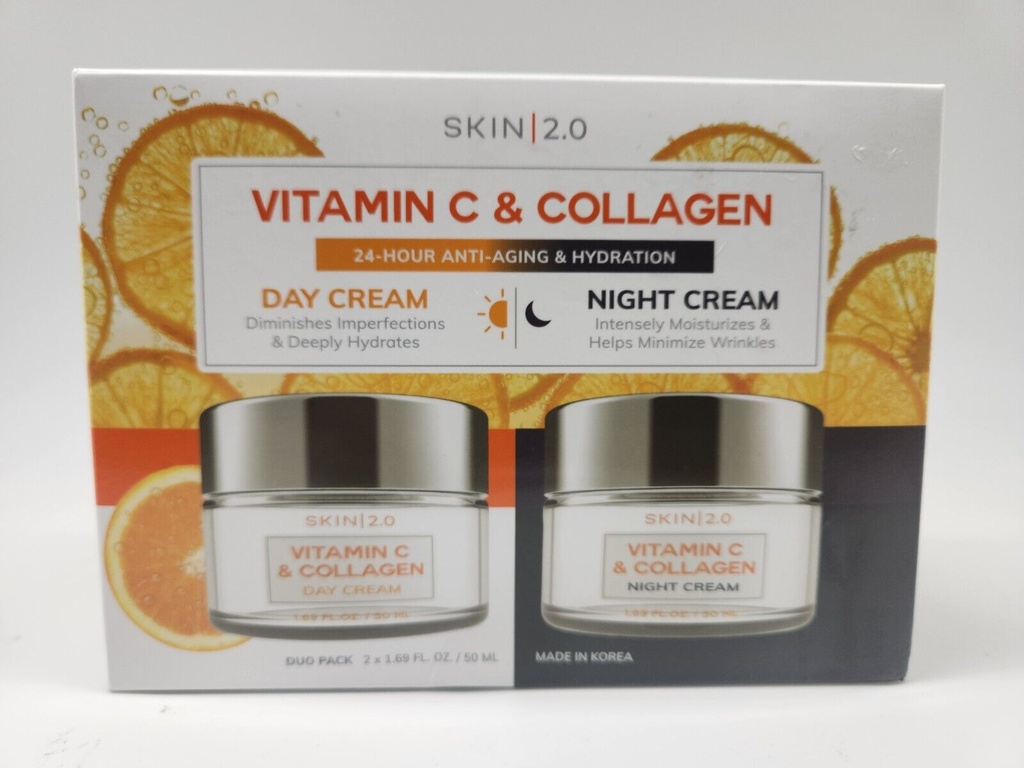 SKIN 2.0 Vitamin C & Collagen Day & Night Anti-Aging Cream Duo Pack 1.69 Oz Each