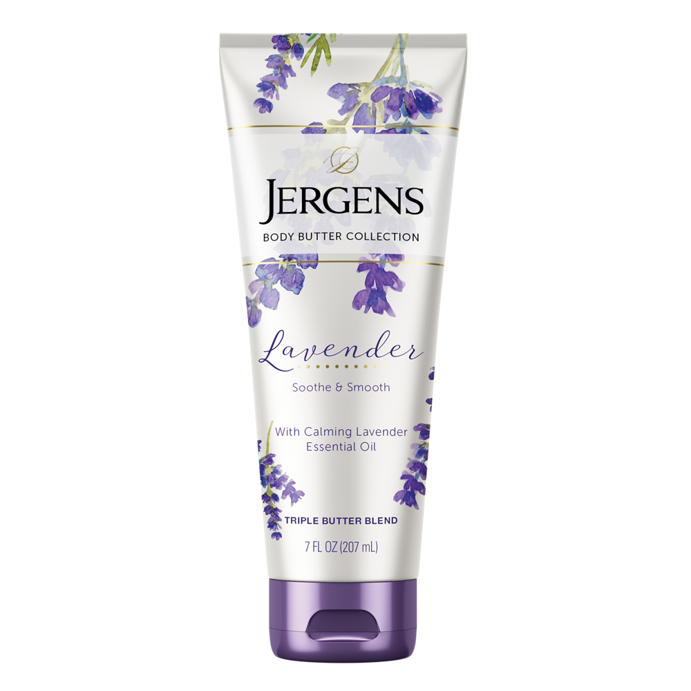 Jergens Hand and Body Lotion  Lavender Body Butter Moisturizer  for Dry Skin  7 Oz