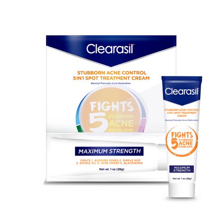Clearasil Stubborn Acne Control 5-in-1 Spot Treatment Cream, Maximum Strength - 1 Oz