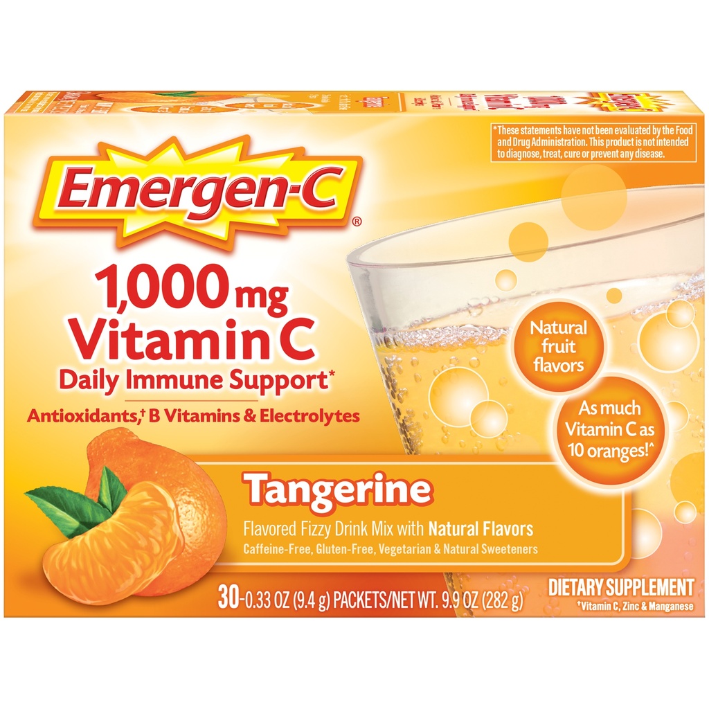 Emergen-C, Daily Immune Support Vitamin C Fizzy Drink Mix Tangerine, Pack of 30