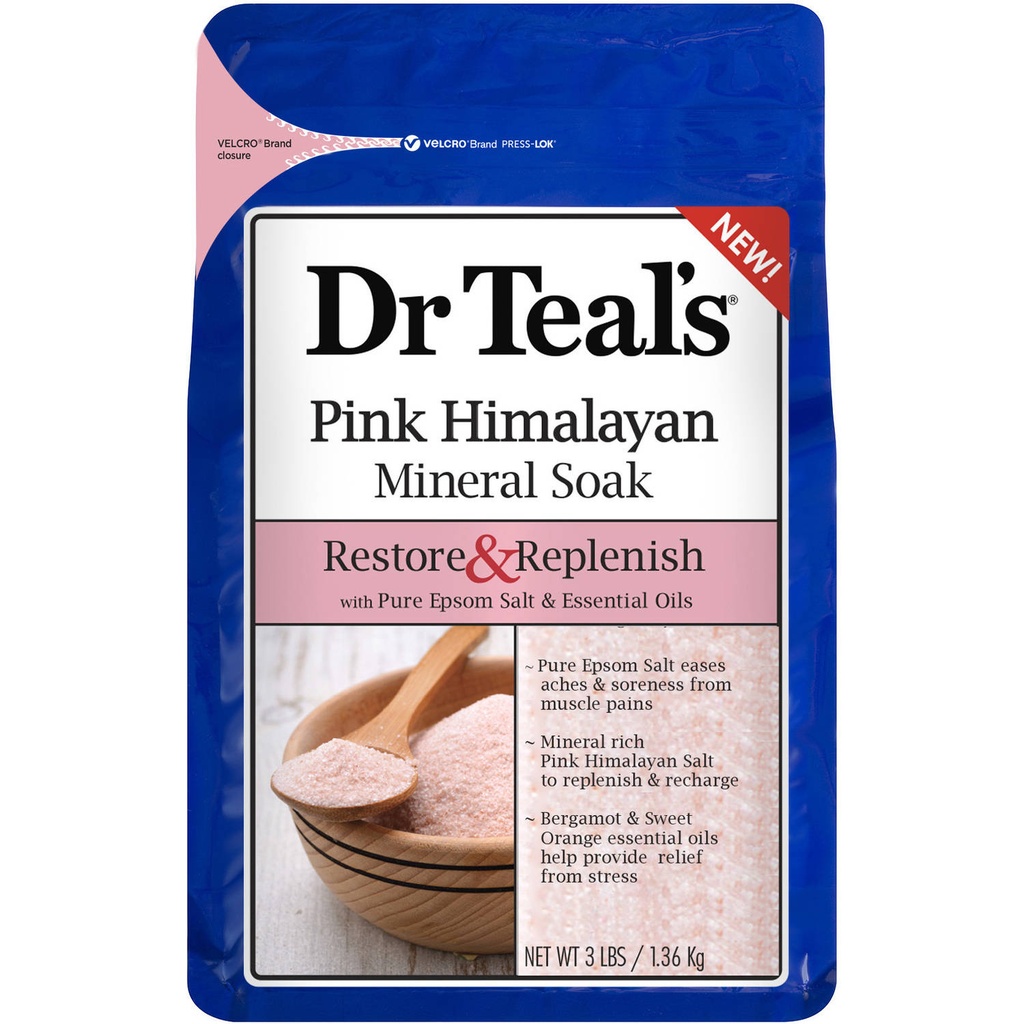 Dr Teal's Pink Himalayan Mineral Soak + Restore&Replenish | Pure Epsom Salt & Essential Oils