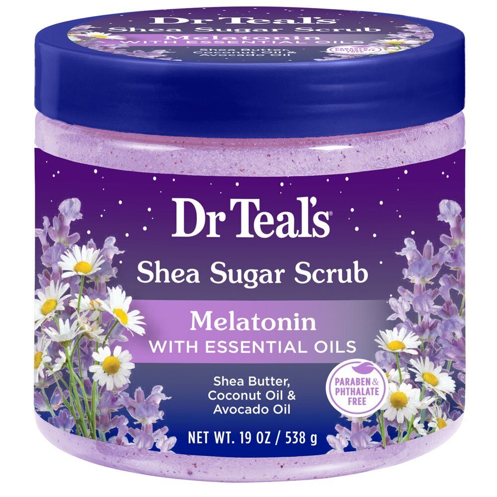 Dr Teal's Shea Sugar Scrub | Sleep Scrub With Melatonin, Lavender & Chamomile Essential Oils